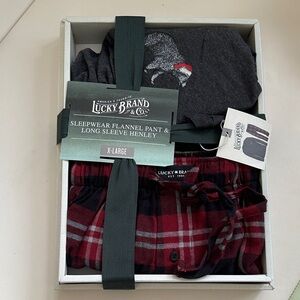 Lucky Brand Men's Flannel Sleepwear Set - Dark Gray and Red Plaid